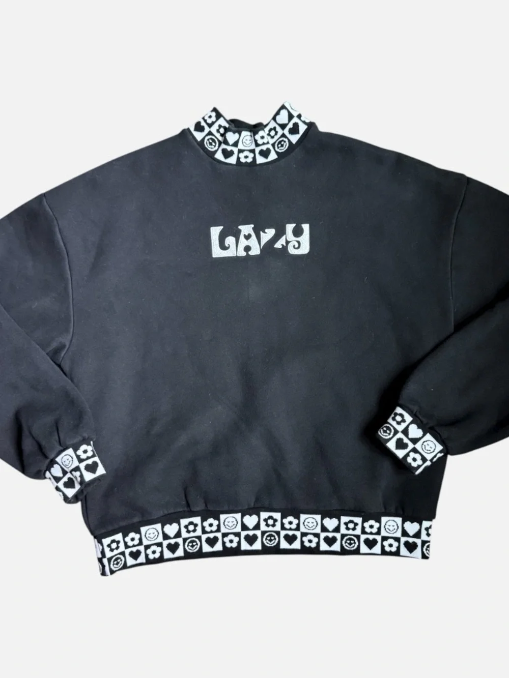 Lazy Oaf Black Sweatshirt Hearts Monochrome Mockneck y2k Women’s Small Medium